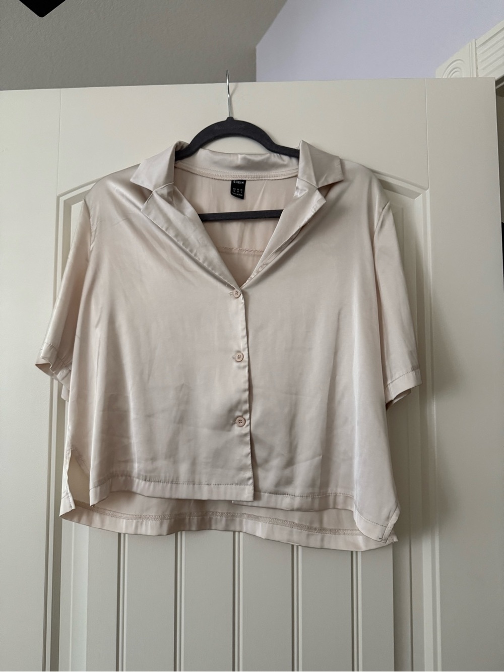 Silky Short-Sleeve Button Front Top